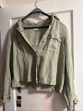 Nicole Miller Olive Green Hooded Utility Jacket